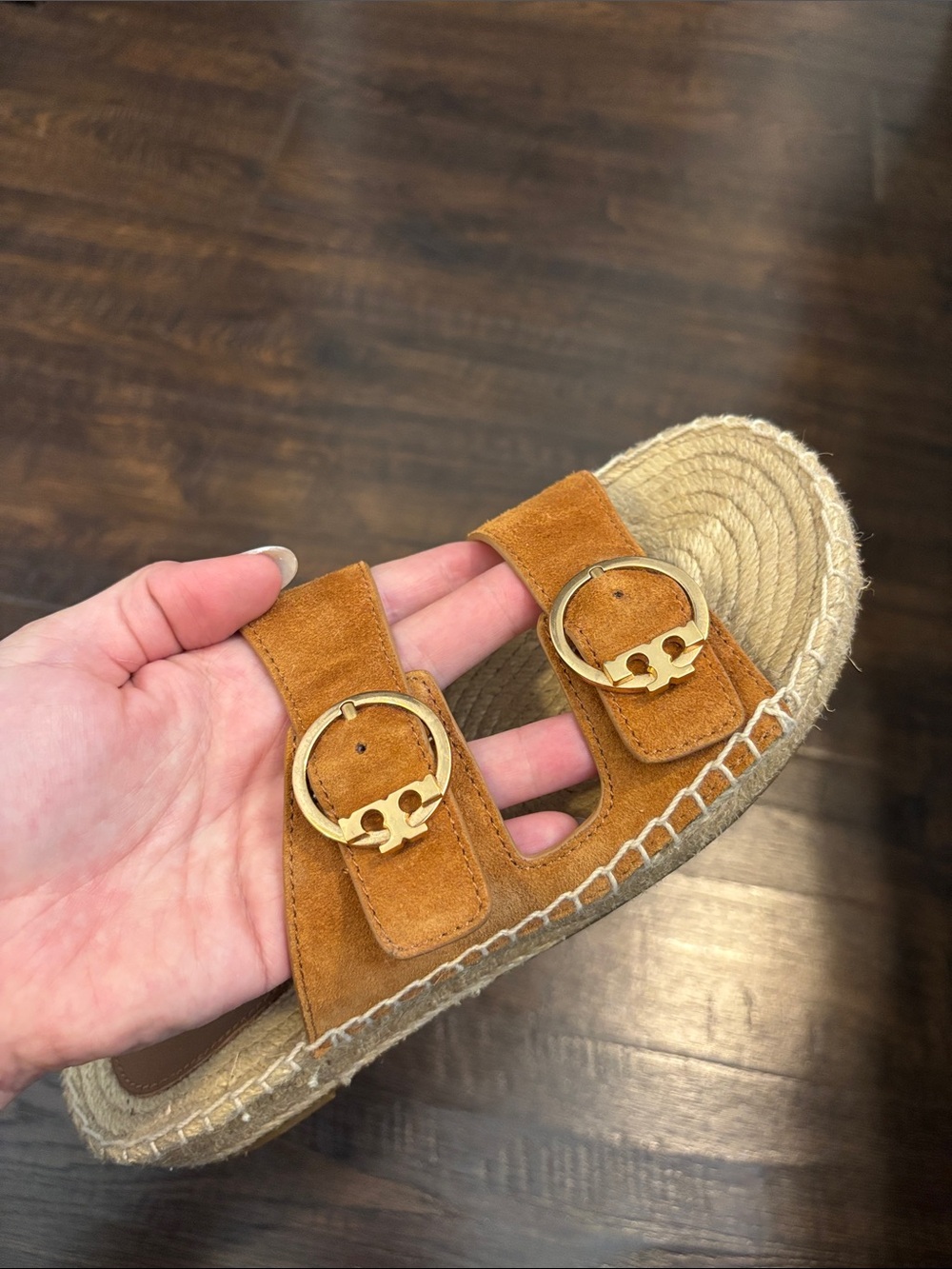 Tory Burch Women's Suede Dual-Buckle Slide Sandals - Tan - Picture 5 of 6